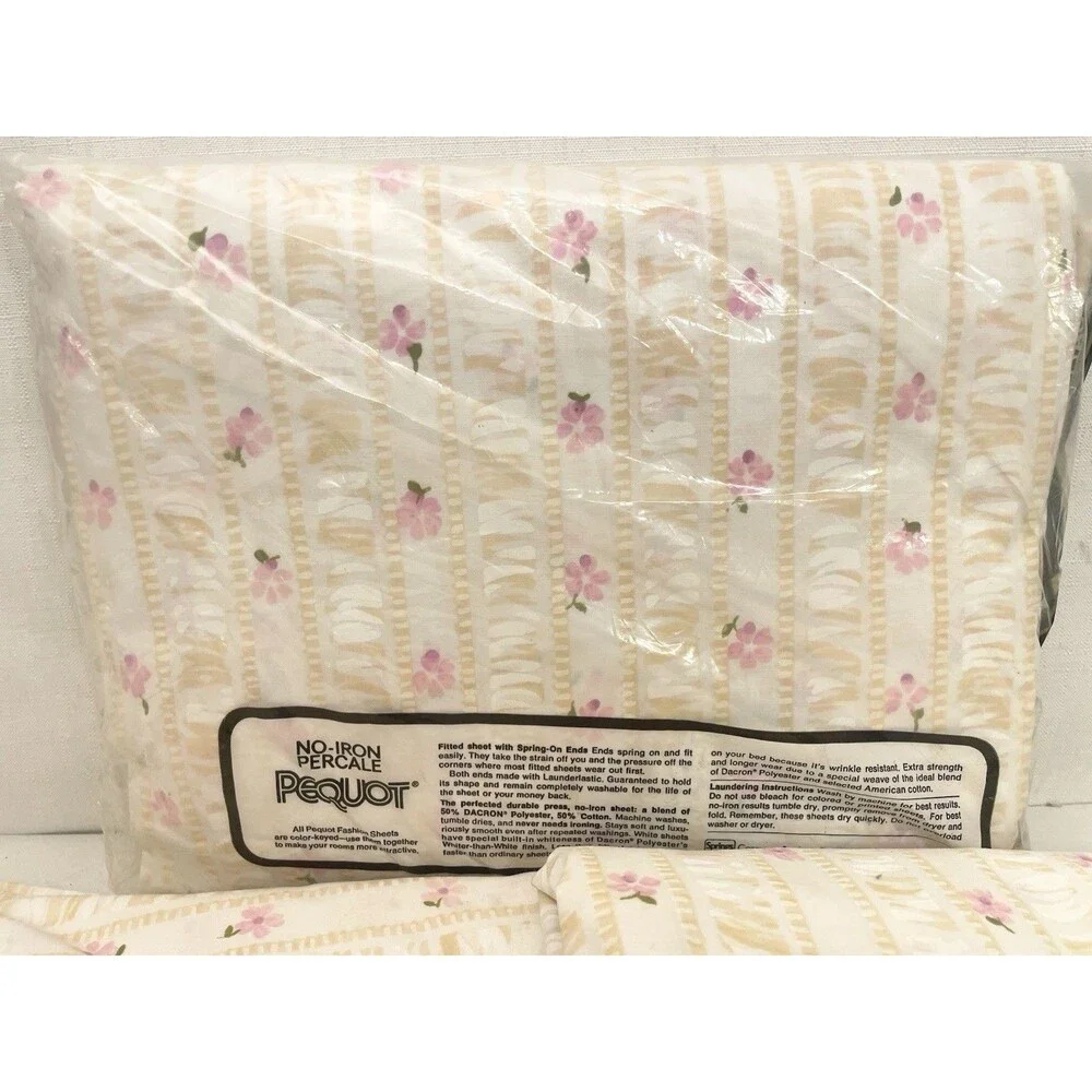 (3) Lot Vintage Pequot Floral Print DOUBLE FITTED & FLAT Sheets Luxury Pink